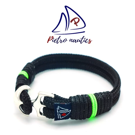 pietro-nautics-fekete-szinu-vitorlas-karkoto-neon-zold-csikkal-4mm-horgonyos-2soros